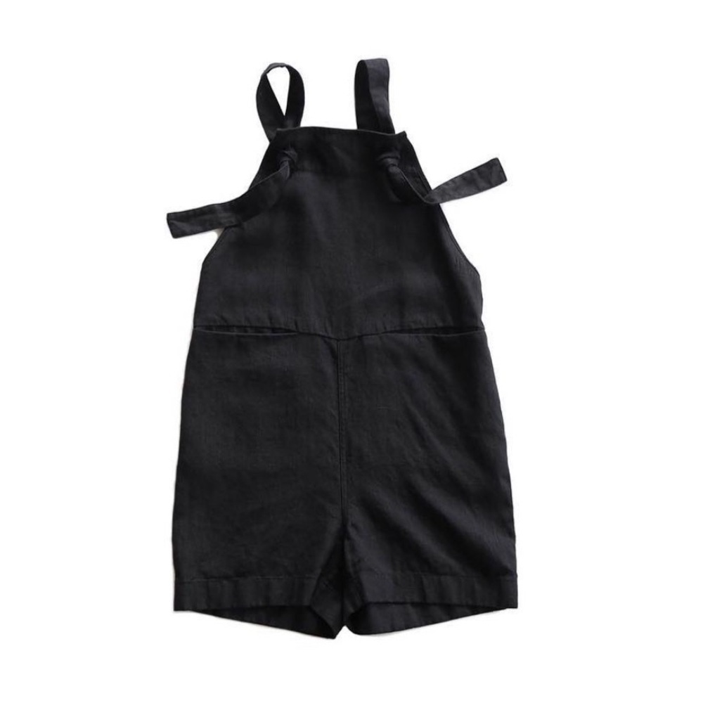 Beaton Linen 100% Linen Shortalls Overall Shorts Romper In Black